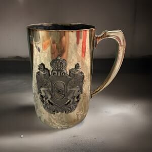 Vintage Griffin Crest Pewter 3.25 x 4.75” Mug Silver Plated Made in Italy Bar